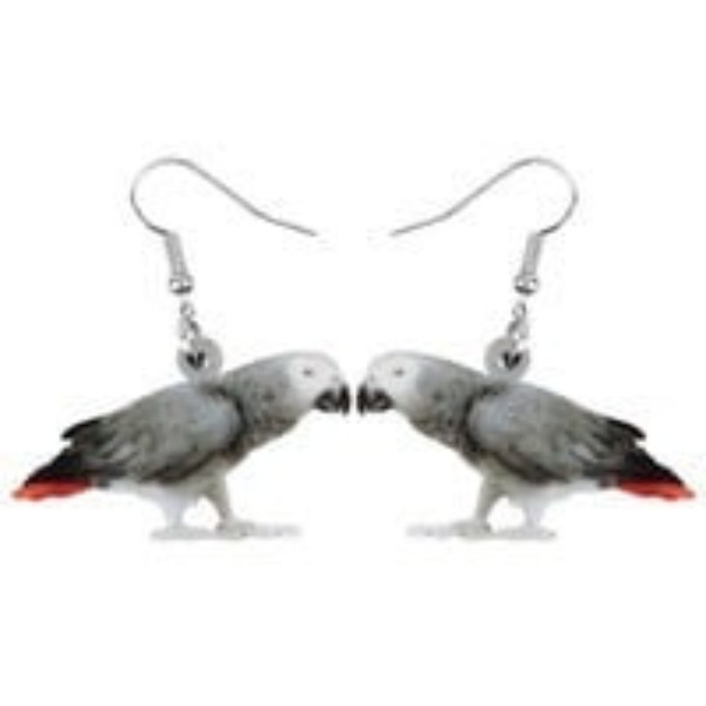 Dangling Acrylic AFRICAN GREY PARROT Earrings
